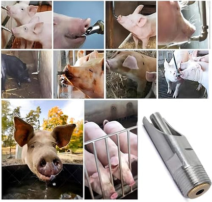 Pack of 20 Stainless Steel 1/2" NPT Automatic Pig Nipple Drinkers for Piglets Growers