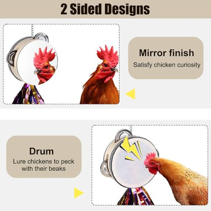 Chicken Mirror Toy,Hanging Bird Swing Mirror Toy with Hook & Bell for Hens Chicken Parakeets Birds Parrots Budgie