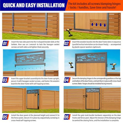 4x6FT (46.78" W X 70.8" H) 201 Stainless Steel Anti Sag Wooden Fence Gate Kit Heavy Duty Garden Gate Frame Hardware Kit Reinforcement (Left/Right Free-Installation) - size: W4xH6 FT-Lion