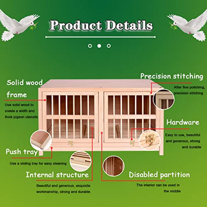 Bird Cage Large Size Solid Wood Pigeon Pairing Cage, Indoor Pigeon Nest Box with Pull Out Tray, Easy to Clean, Need to Install(Natural,27.6IN*3) - size: 27.6IN*3
