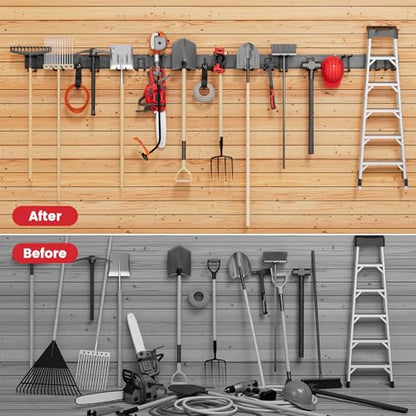 ENJOYWOOD Garage Tool Organizer Wall Mount 1380 lbs Load Capacity 99 Inch Heavy Duty Modular Storage System with 6 Panels and 18 Hooks for Garden Tool Storage - size: 99in | 6Panels + 18Hooks