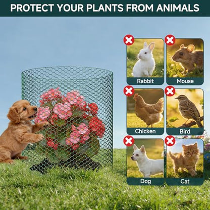 16In x 49.2Ft Plant Protectors from Animals, Wire Plant Cages for Outdoor Plants Chicken Wire Garden Protection from Animals Plant Fence Protectors to Keep Animals Out with Ground Stakes & Nylon Ties