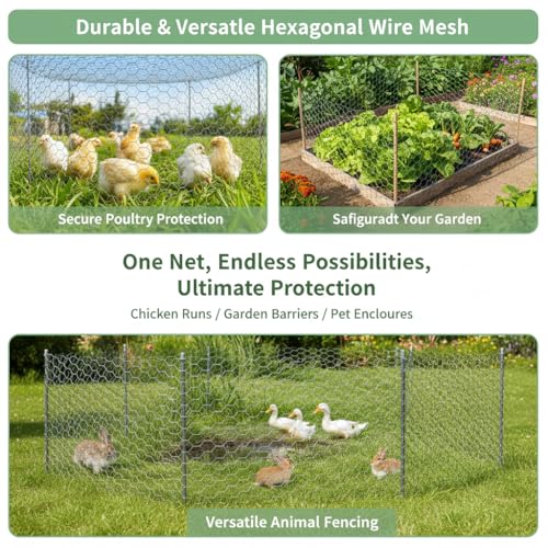 (35 inches x 99 feet) No. 22 Hexagonal Galvanized Metal Mesh, Chicken Wire Fence, Poultry Protective Netting, Cut-to-Size, Weather-Resistant, Includes Gloves, Pliers, and Wire - size: 35inch X 99FT