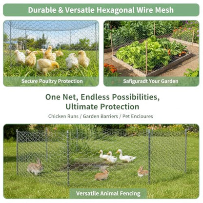 Hexagonal Wire mesh Chicken coop Fence, No. 22 Metal, mesh Size 1.3 inches, hot-dip Galvanized Corrosion-Resistant Steel Wire, Includes Gloves, Wire, and Pliers (Silver, 60inch X 99FT) - size: 60inch X 99FT