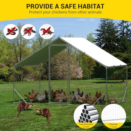 Garvee Large Chicken Coop, Metal Chicken Coop with Anti-UV & Waterproof Cover, Spire Roof Walk in Poultry Cage, for Backyard and Farm Use, 9.8 ft x 6.5 ft x 6.5 ft