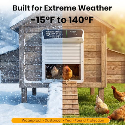 Automatic Chicken Coop Door Solar Powered, Roll-Up Auto Chicken Door with Timer & Light Sensor, Anti-Pinch Safety, Weatherproof Aluminum Remote Control
