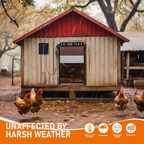Automatic Chicken Coop Door SolarPowered Chicken Door LCD Displayand Roll-up Door Anti-Pinch FeatureChicken Coop Door Solar Powered Chicken Door Opener