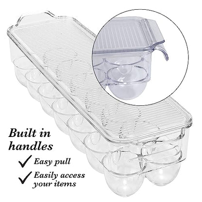 Kitchen Details Egg Crate | Dimensions: 14.5"x4.5"x2.9" | Fits 14 Eggs per Crate | Stackable | BPA Free | Easy Pull Handles | Kitchen Organization | Clear
