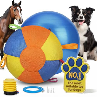 Herding Ball for Dogs Indestructible Giant Egg Large Horse Toys Durable Outside Play Big Calming Jumbo the Mellow Dog Soccer with Straps Yard Linflatable Balls Tetherball Water Yard (Large) - size: Large