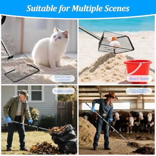 10inch Large Chicken Poop Scooper Metal Chicken Coop Scoop for Poop with 37" to 76" Adjustable Stainless Steel Handle for Cleaning Coop,Farm,Pet Waste Removal,Durable & Rust-Proof