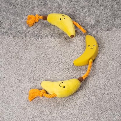 Fuzzl Tugga Bananas Dog Toy 75cm - Rope Latex and Plush Dog and Puppy Throw Fetch and Tug with Squeaker - style: Rope Bananas