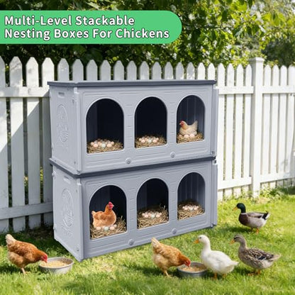 Rockever Nesting Boxes for Chickens, Plastic Nesting Boxes for Chicken Coop, Waterproof 3 Compartment Chicken Nesting Box for Laying Eggs for Hens, Ducks and Poultry