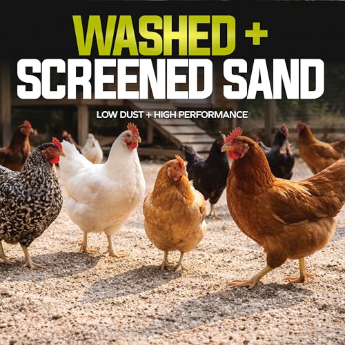 Sun Joe Premium Chicken Coop Sand, Coarse Grade, Washed, Screened and Dried, 50 Lb Bag - Fast-Draining, Non-Clumping, and Natural Mineral Poultry Bedding Accessories for Chicks and Chickens CHKSAND50