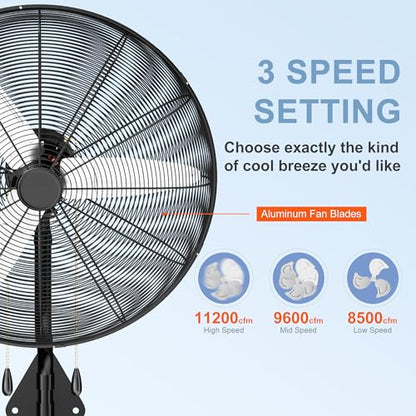 MEPTY 30" Wall Mount Fan, Heavy Duty Industrial Outdoor Wall Fan, High Velocity Oscillating Fans with 3 Speeds for Patio, Shop, Greenhouse, Garage, Commercial, Household use - size: 30inch