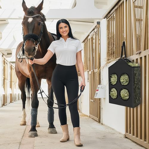 UPINS 2 Pcs Hay Bags for Goats,Hanging Horses Slow Feed Hay Feeder with Metal Ring and Adjustable Strap for Horses Donkeys Cows Alpacas Ostriches or Other Animals