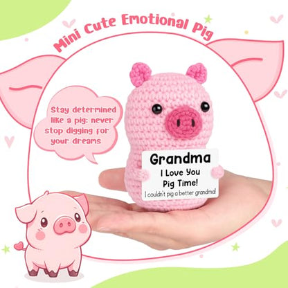 GevGuxLuo Funny Positive Pig Birthday Gifts for Grandma Women,Handmade Crochet Animals Pig Grandma Gifts from Granddaughter Grandson for Birthday Positive Cute Desk Decor - style: Grandma