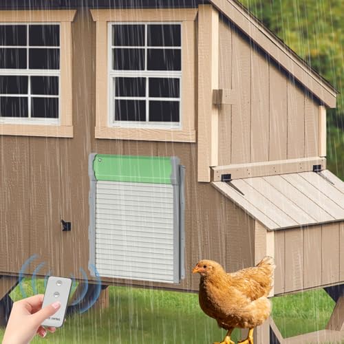 Automatic Solar Chicken Coop Door, Poultry Habitat Door, Anti-pinch 9.4*10.8 Inch Opening Light Sensing/Timing Mode Automatic Chicken Door w/98.43-131.23ft Distance Remote Control, for Farms, Ranches