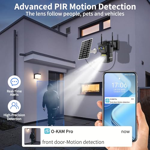 LETSCEE Dual Lens Security Cameras Wireless Outdoor，Solar Cameras for Home Security，Motion Detection,Night Vision,No Month Fee,IP65 Water Proof - color: 4 PACK