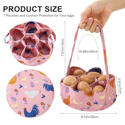 Egg Collecting Basket, Canvas Egg Basket for Gathering with 7 Pouches for Chicken, Duck, Goose, Bird, Various Poultry Collection (Cartoon Chicken Style 1) - style: Cartoon Chicken Style 1
