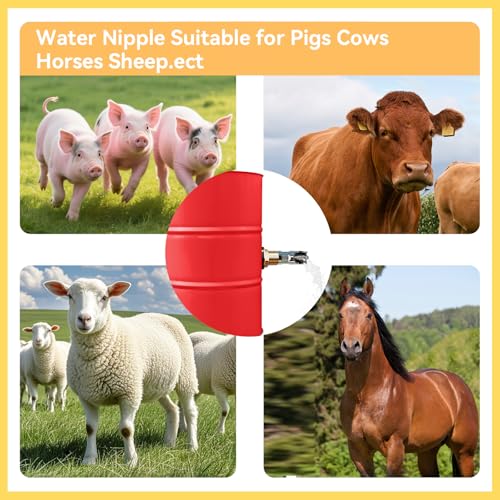 4PCS Pig Water Nipple,Automatic Pig Nipple Drinkers Kit Stainless Steel Pig Nipple Waterer Feeder for Barrel Kit with Brass Water Tank Connectors Hog Water Drinker System for Hog Goat Sows Piglets
