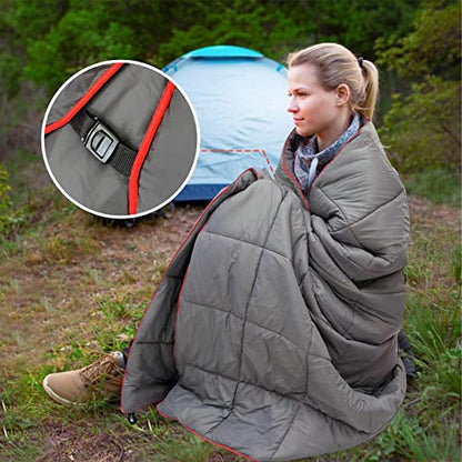 Outdoor Puffy Camping Blanket, Lightweight Down Alternative Puffy Printed Camping Large Ultra Warm Hammock Top Quilt Waterproof Blanket for Traveling Picnic Beach Party Cold Weather (Gray) - color: Gray