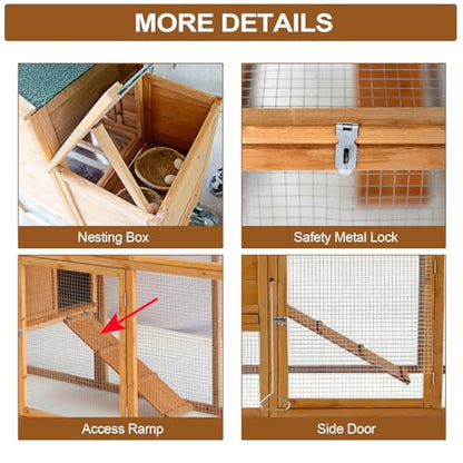 Morngardo Chicken Coop Rabbit Hutch Indoor Outdoor, 80''L Bunny Cage with Run, Guinea Pig House with Wheels and Pull-Out Tray - size: 80.0"L x 24.0"W x 39.0"H