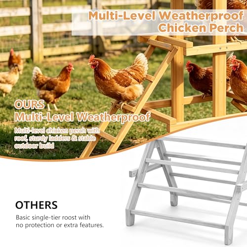 Wooden Chicken Roost Perch with Dual Ladders, Multi-Tier Activity Stand, Waterproof Sun-Resistant Roof Design for Backyard Chicken Coop - color: C02 Brown with Black