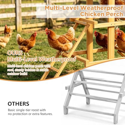 Wooden Chicken Roost Perch with Dual Ladders, Multi-Tier Activity Stand, Waterproof Sun-Resistant Roof Design for Backyard Chicken Coop - color: C02 Brown with Black