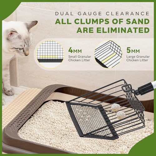 2 Pack Chicken Poop Scooper 3 in 1 Chicken Coop Scoop Detachable Chicken Scooper for Poop Sifting Shovel with Long Handle for Chicken Coop, Goat Stall, Stable