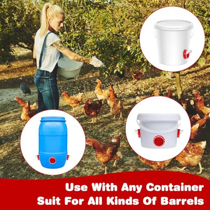 Kifmurase 10Pcs DIY Chicken Feeders No Waste, Poultry Feeder with 10 Covers 1 Hole Saw, Waterproof Automatic Gravity Chicken Feeder Kits, Waterer Food Dispenser Set for Buckets Troughs