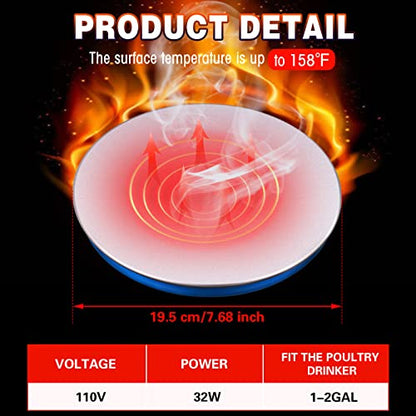 Heated Chicken Waterer Poultry Water Heater Warmer Base Heated 110v Chicken Water Heater Electric for Winter Deicer Poultry Founts Coop Accessories with 59 Inch Cord(Small, 32W) - size: Small, 32W
