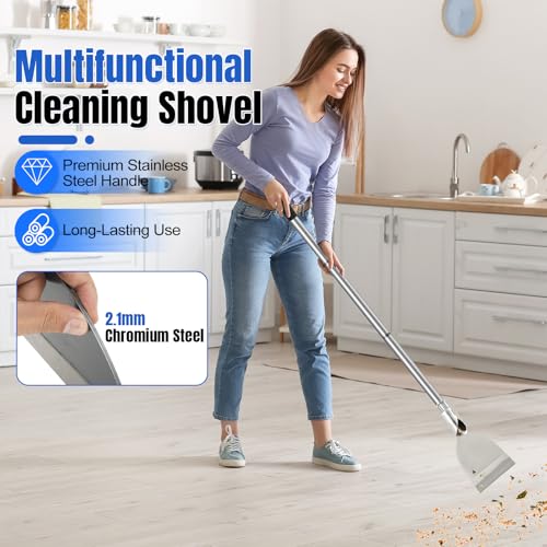 Floor Scraper Tool, Garden Flat Shovel, Razor Blade Paint Scrapers for Wallpaper Sticker Removal, Tile Gum Glue Stains Cleaning Tools, Snow Shovel for Driveway-Stainless Steel Long Handle