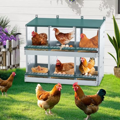 10-Bay Galvanized Steel Nesting Box for Chickens and Ducks, Wall-Mounted Poultry Laying Coop with Ventilation, Durable Rust-Resistant Design for Backyard Farms (6-Hole,Green-1) - color: 6-Hole,Green-1