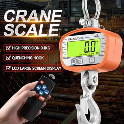 1000kg Heavy Duty Crane Scale Industrial Hanging Scale Digital LCD Display with Remote Control Temperature Humidity for Farm Outdoor Weighing