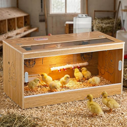 Brooder for Chicks, 32" Chicken Brooder with Feeding & Watering System, Upgrade Sliding Door Design, Super Easy to Clean Up to 30 Chicks 32" L x 16" W x 16" H