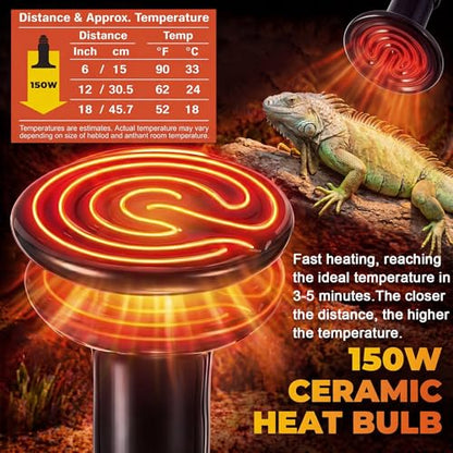 4 Pack 150W Ceramic Heat Emitter, No Light Reptile Heat Lamp Bulb for Bearded Dragon Tank, Chicken Brooder and Coop, E26 Ceramic Heater Bulb for Large Terrarium - style: 150W