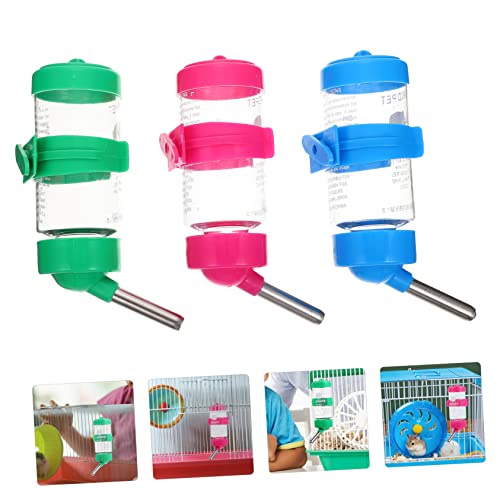 Happyyami 3Pcs Hanging Hamster Water Bottles Each Automatic Small Pet Waterer for Chinchillas Rabbits Guinea Pigs Easy to Clean Drinking Nozzle with Reversible Design