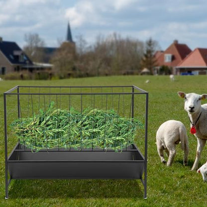 Pasture Hay Feeder, 50 Gallon Hay Feeder for Goats Large Capacity Livestock Feeder with 30 Gallon Feed Pan Heavy Duty Feed Trough for Goats Horses Sheep Pigs Cattle 42.9" Width