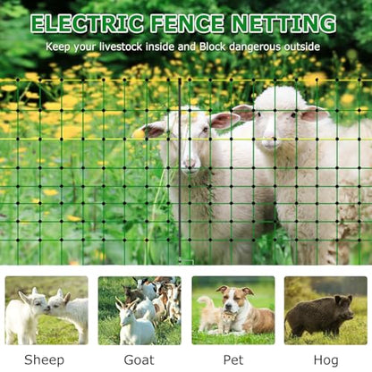 Electric Fence Netting, 47.2" H x 164' L, Portable Livestock Nets with 14 Posts Double Spiked for Hog, Dogs, Deer, Goats, Electric Fencing for Backyards, Homesteaders, Farms, Ranches, Gardens