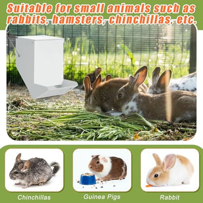 Maxcheck 2 Pcs Rabbit Feeder for Cages Small Animal Food Pellet Dispenser with Lid Metal Chicken Grit Oyster Shell Squirrel Feeders Outside(4.7 Inches,Mesh Bottom,White) - color: White, size: 4.7 Inches