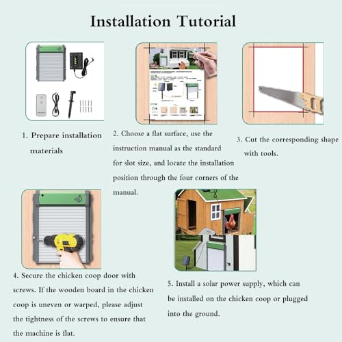 Automatic Solar Powered Chicken Coop Door with Light Sensor, Timer and Remote Control, Weatherproof Anti-Pinch Chicken Coop Rolling Shutter Door ﻿