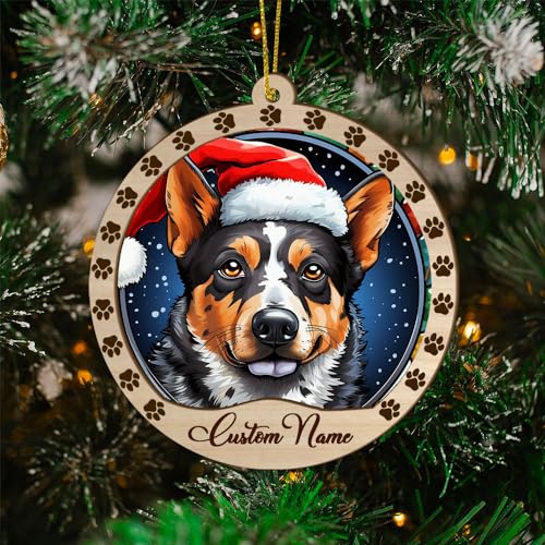 Personalized Australian Stumpy Tail Cattle Ornament, Australian Stumpy Tail Cattle Christmas Ornament, Custom Name Australian Stumpy Tail Cattle Dog Suncatcher for Christmas Tree - color: Australian Stumpy Tail Cattle