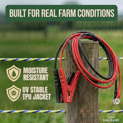 Electric Fence Jumper Leads with Alligator Clips 6.6ft - 10,000V Rated Tinned Copper Wire Connectors with Premium TPU Insulated Cables for Fence Energizer, Solar Charger, Electric Fence - 1 Set - size: 1 Set (Red + Black Leads)