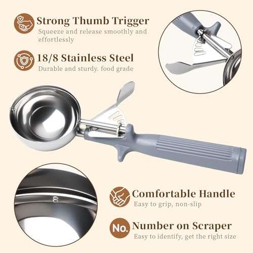 HOMURE H 4 oz Scoop, Large Ice Cream Scoop with Trigger, #8 Disher, Muffin Scoop, Portion Scoop, Cookie Scoop for Baking, Grey Handle, for Making Ice Cream Cookie Muffin Cupcake Mashed Potato - size: #8 (4 oz)