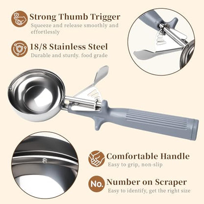 HOMURE H 4 oz Scoop, Large Ice Cream Scoop with Trigger, #8 Disher, Muffin Scoop, Portion Scoop, Cookie Scoop for Baking, Grey Handle, for Making Ice Cream Cookie Muffin Cupcake Mashed Potato - size: #8 (4 oz)