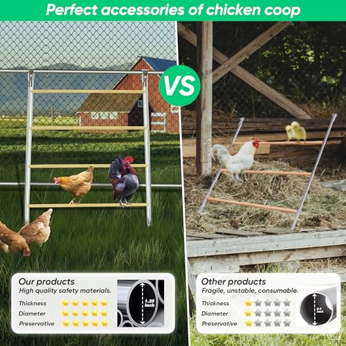 Chicken Perch for Coop, Sturdy Chicken Roosting Ladder, Easy Assembly, 32mm Diameter Galvanized Pipe and Wooden Material, Chicken Roost Essentials for Backyard Poultry (42.5" W x 55" H)