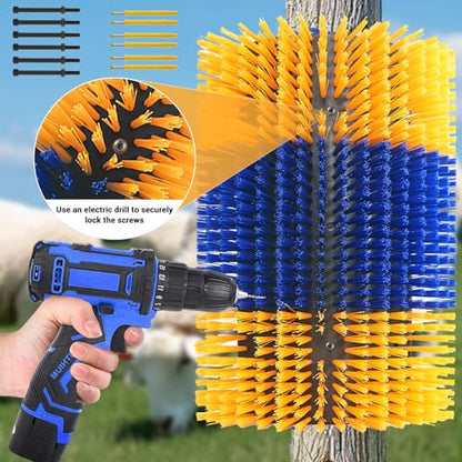 3PCS Heavy-Duty Livestock Scratching Brush, Wall-Mount Grooming & Back Scratch Brush for Horse, Cow, Goat, Pig - Easy Mount Durable Animal Brushes for Pasture, Barn & Stable - color: Blue-yellow