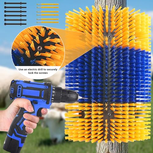 2PCS Livestock Scratching Brush Set with Durable Plastic, Nylon Hard Bristles, Firm Resilient Triple-Sided Design, Outdoor Farm and Ranch Grooming Tool for Cow Horse Goat Pig