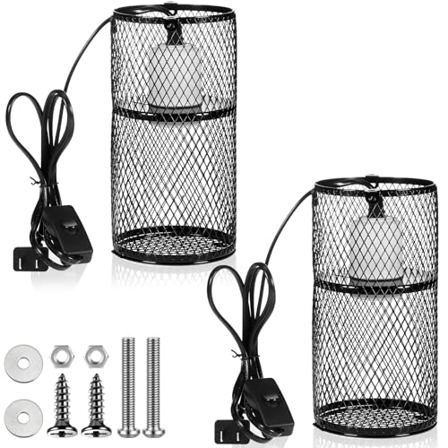 VIHOSE 2 Pcs Reptile Heat Lamp Guard with 150W Ceramic Heat Emitter Basking Anti Scald Heating Lamp Holder Mesh Cage Reptile Protection Lampshades for Lizard Snake Chick, Bulb Not Included - color: White