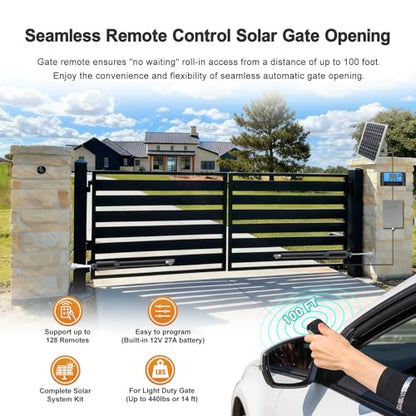 C01-L Solar Gate Openers with Batteries & Solar Panel for Dual Swing Gate Up to 14ft Long or 440lb Per Arm, Automatic Gate Openers for Driveway Dual Swing Gate with Long-Range Gate Opener Remote - size: Solar Dual Swing Gate Opener